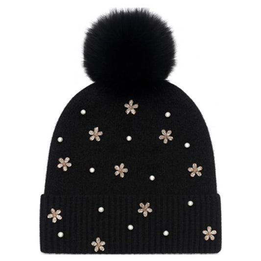 Rhinestone Flower Beanie