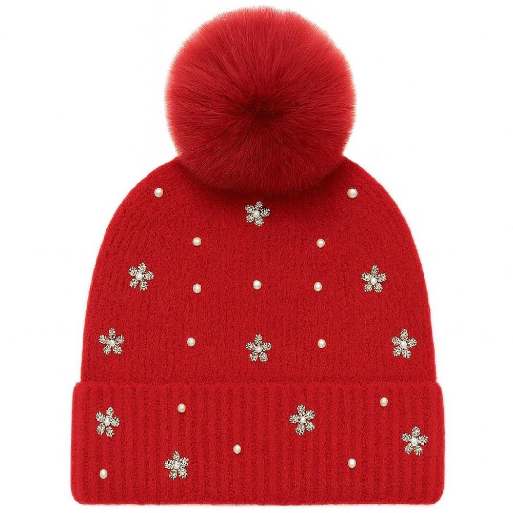 Rhinestone Flower Beanie