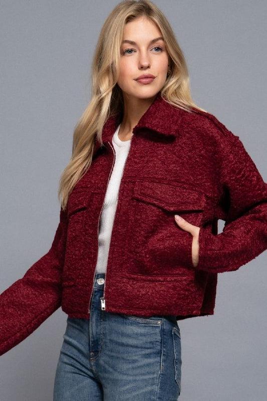 Burgundy Teddy Fleece Jacket