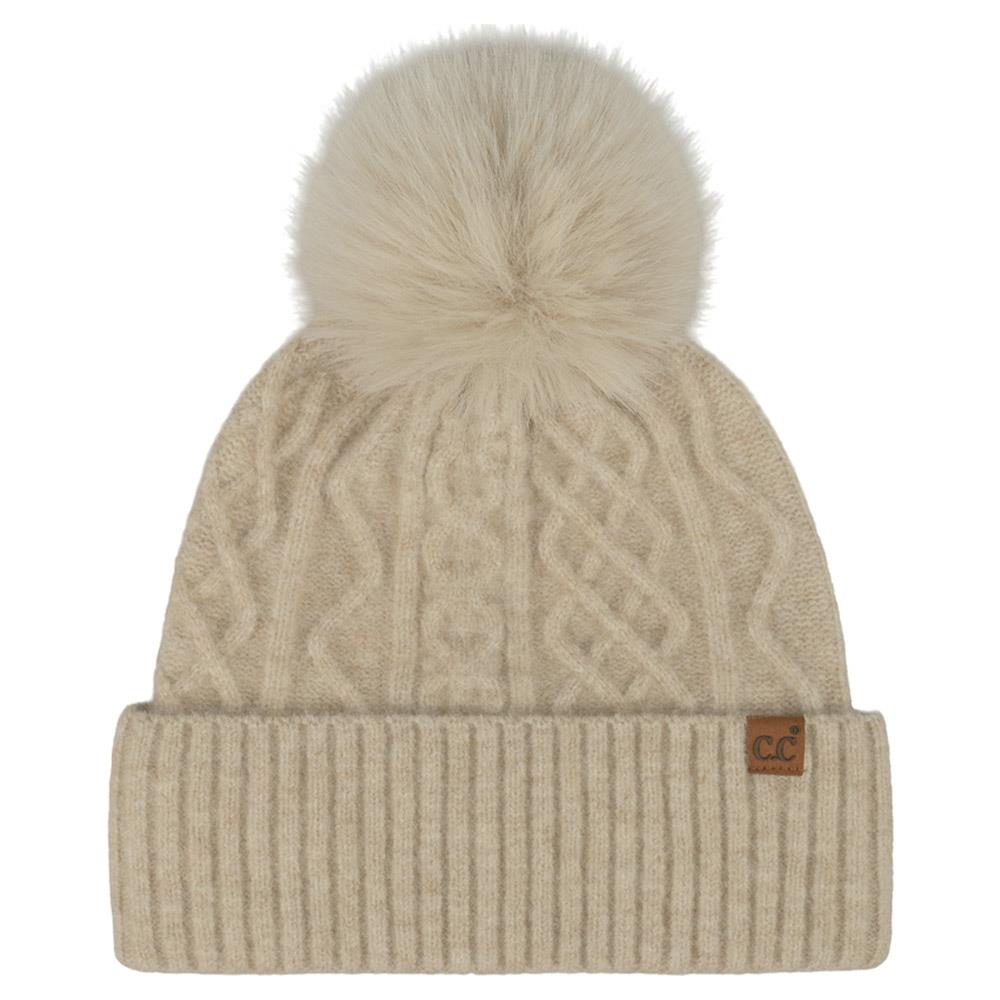CC Pom Pom Beanie in Taupe