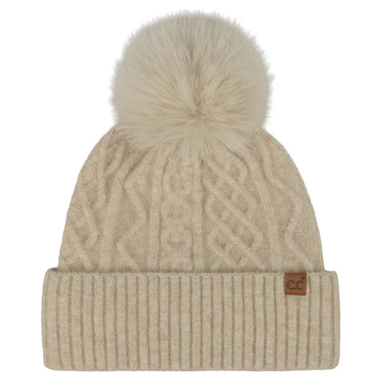 CC Pom Pom Beanie in Taupe