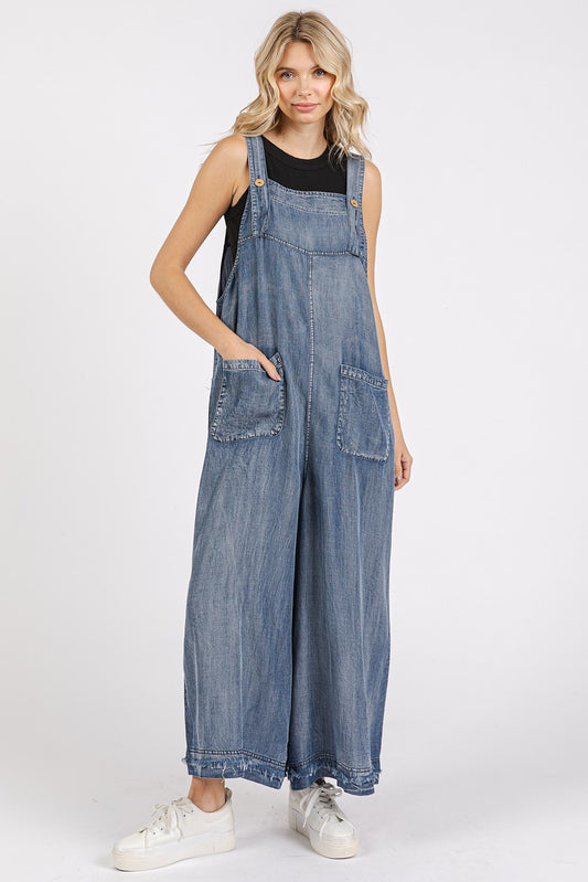Washed Tencel Oversized Overalls in Indigo