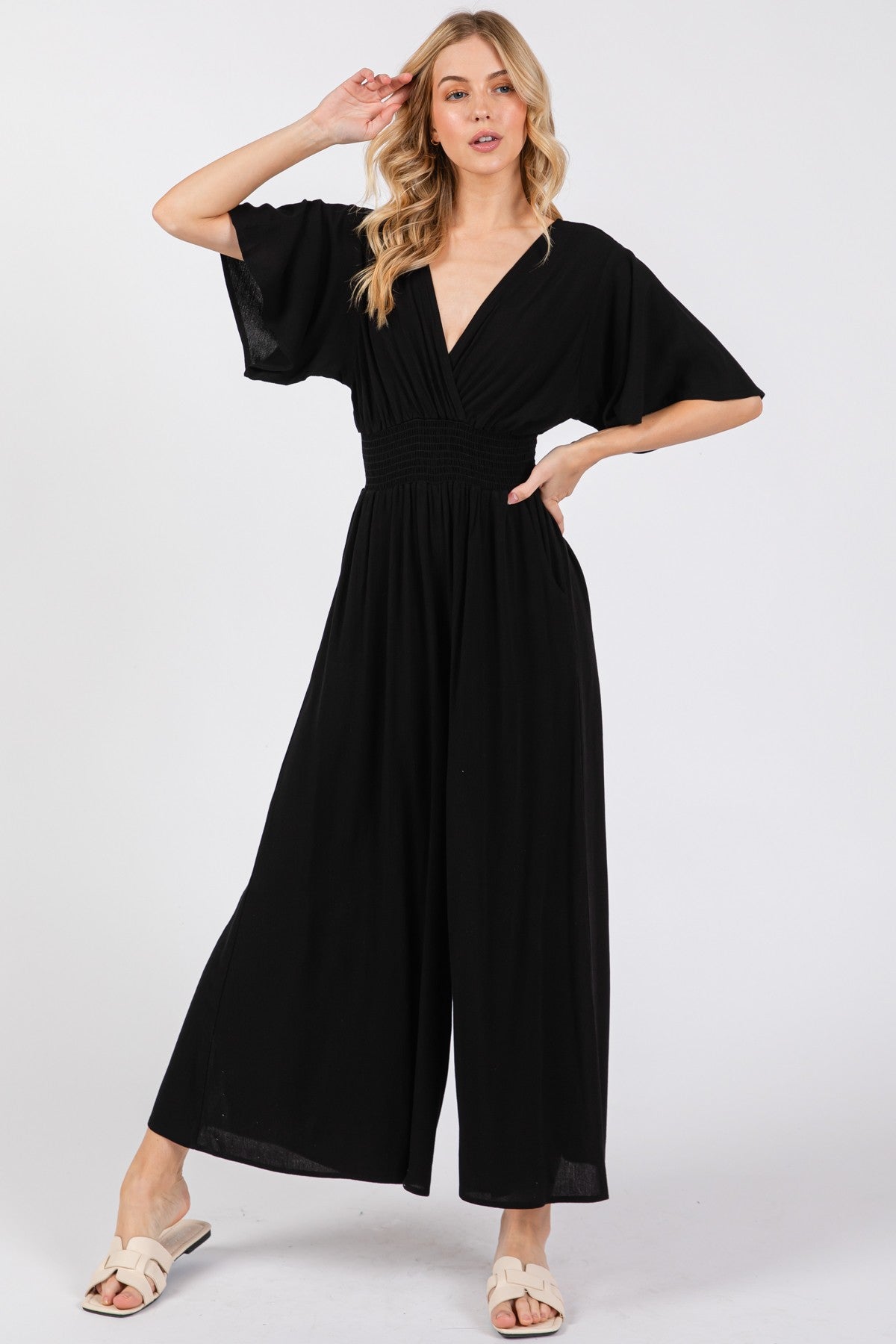 Gauze Smocked Waist Jumpsuit