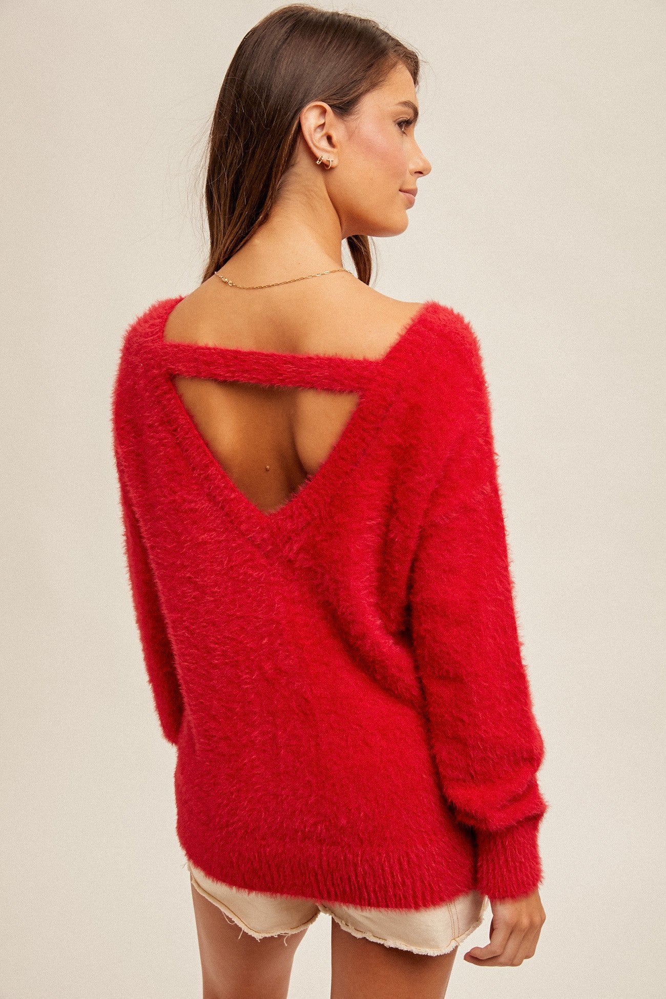 Merry Soft Eylelash Sweater in Red