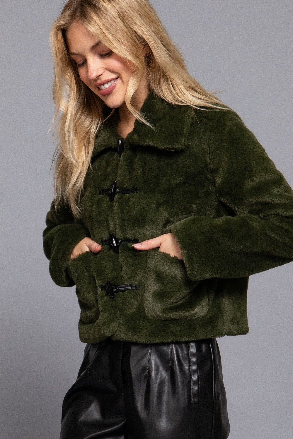 Faux Fur Toggle Button Jacket