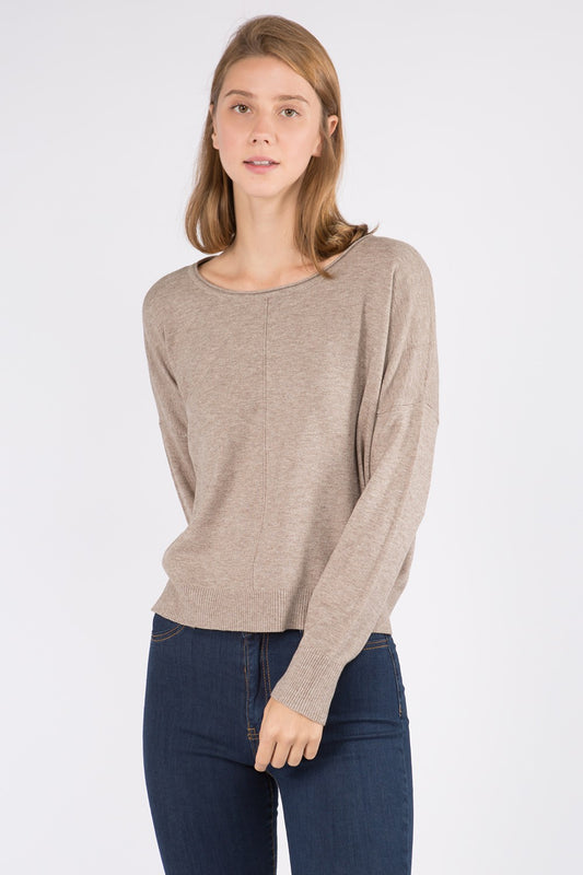 Round Neck Sweater in Heather Mocha