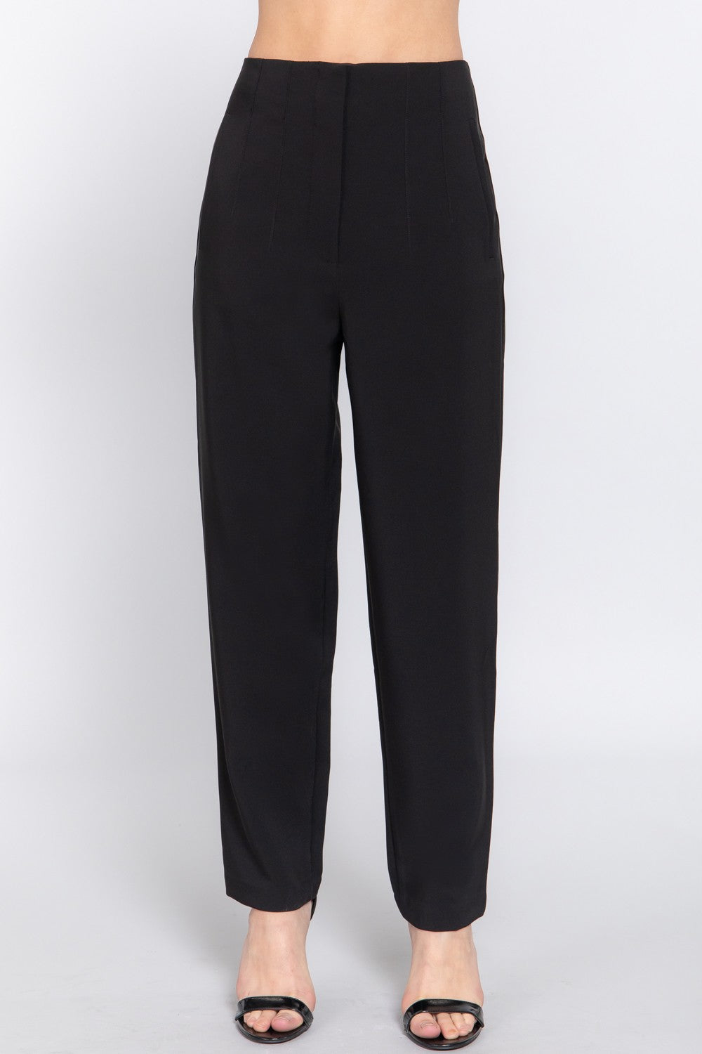 High Waist Pintuck Detail Pants in Black