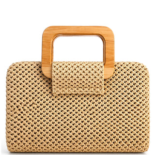 Woven Wooden Handle Clutch Bag
