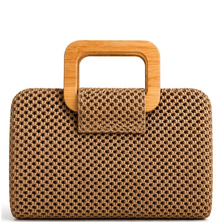 Woven Wooden Handle Clutch Bag