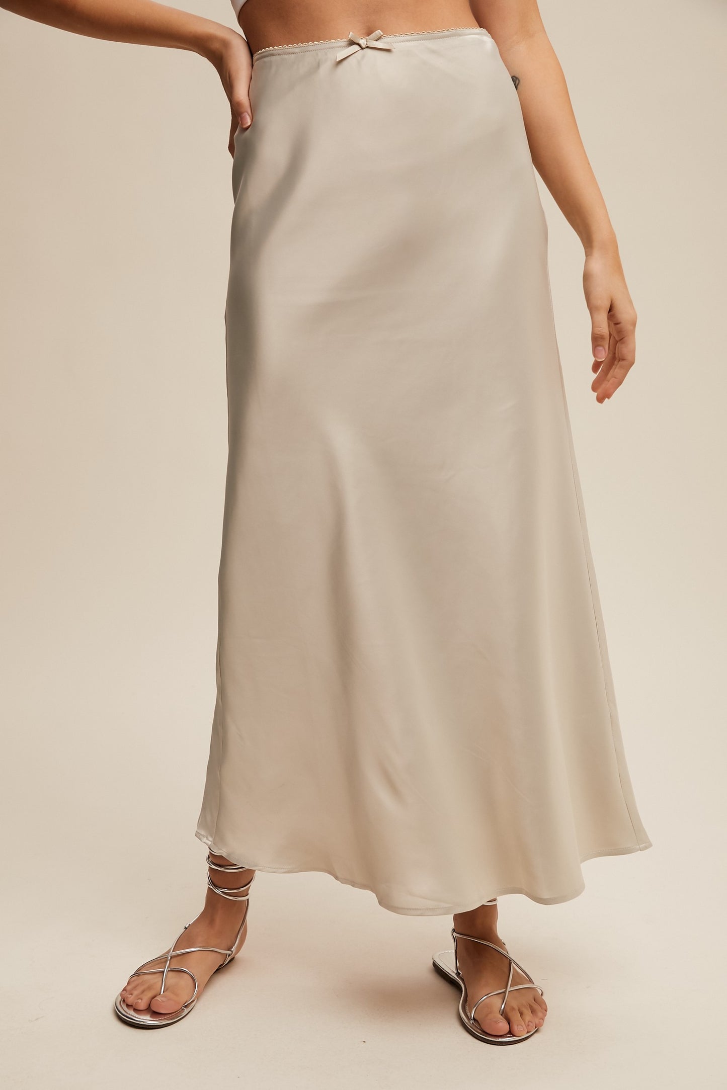 Bow Detail Maxi Skirt in Dove