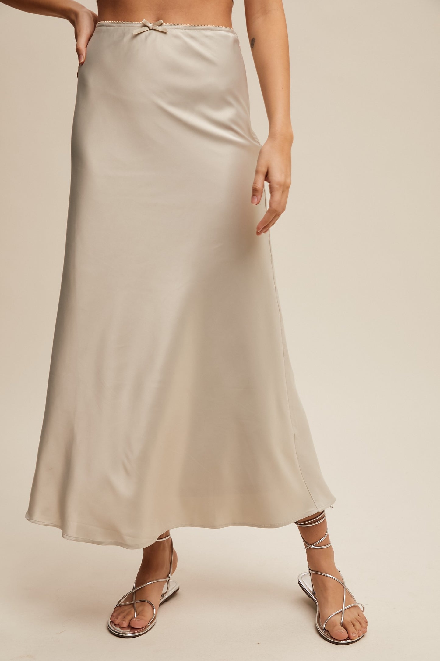 Bow Detail Maxi Skirt in Dove