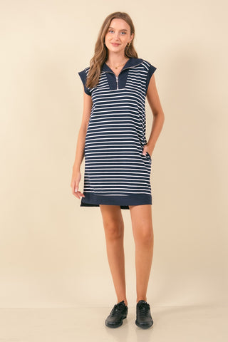 Striped French Mini Dress W/ Side Pockets