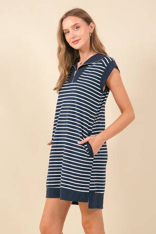 Striped French Mini Dress W/ Side Pockets