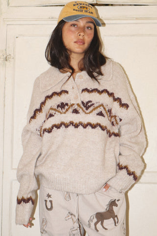 Oversized Nordic Sweater with Collar