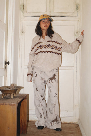 Oversized Nordic Sweater with Collar