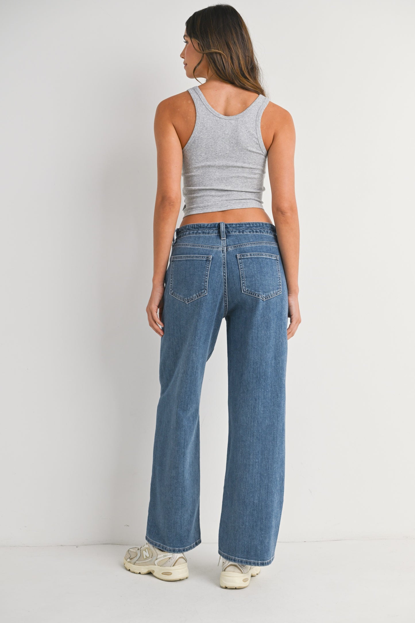 Wide Leg Drawstring Jeans in Med Wash
