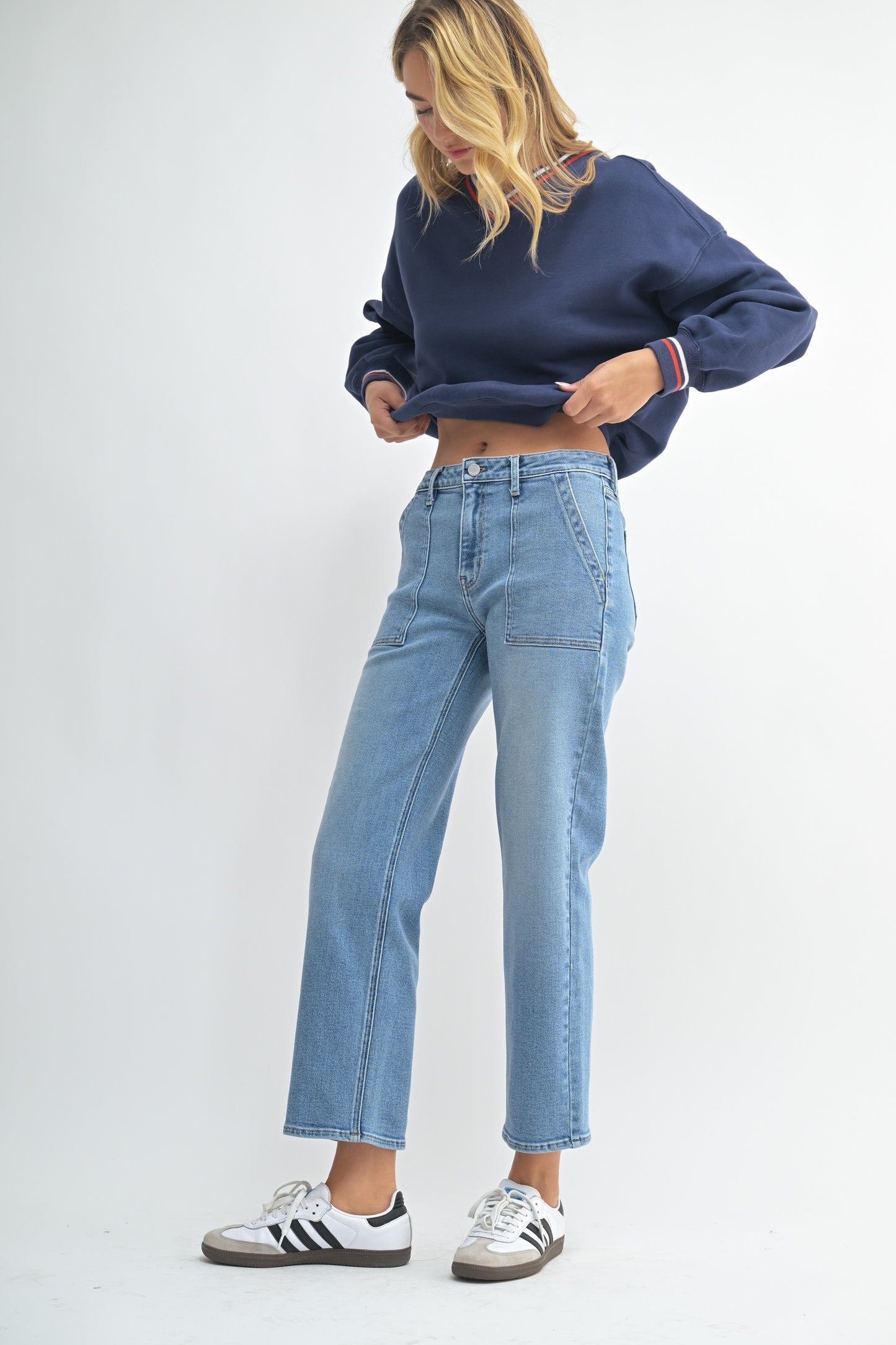 Utility Pocket Straight Leg Jeans in Light Denim