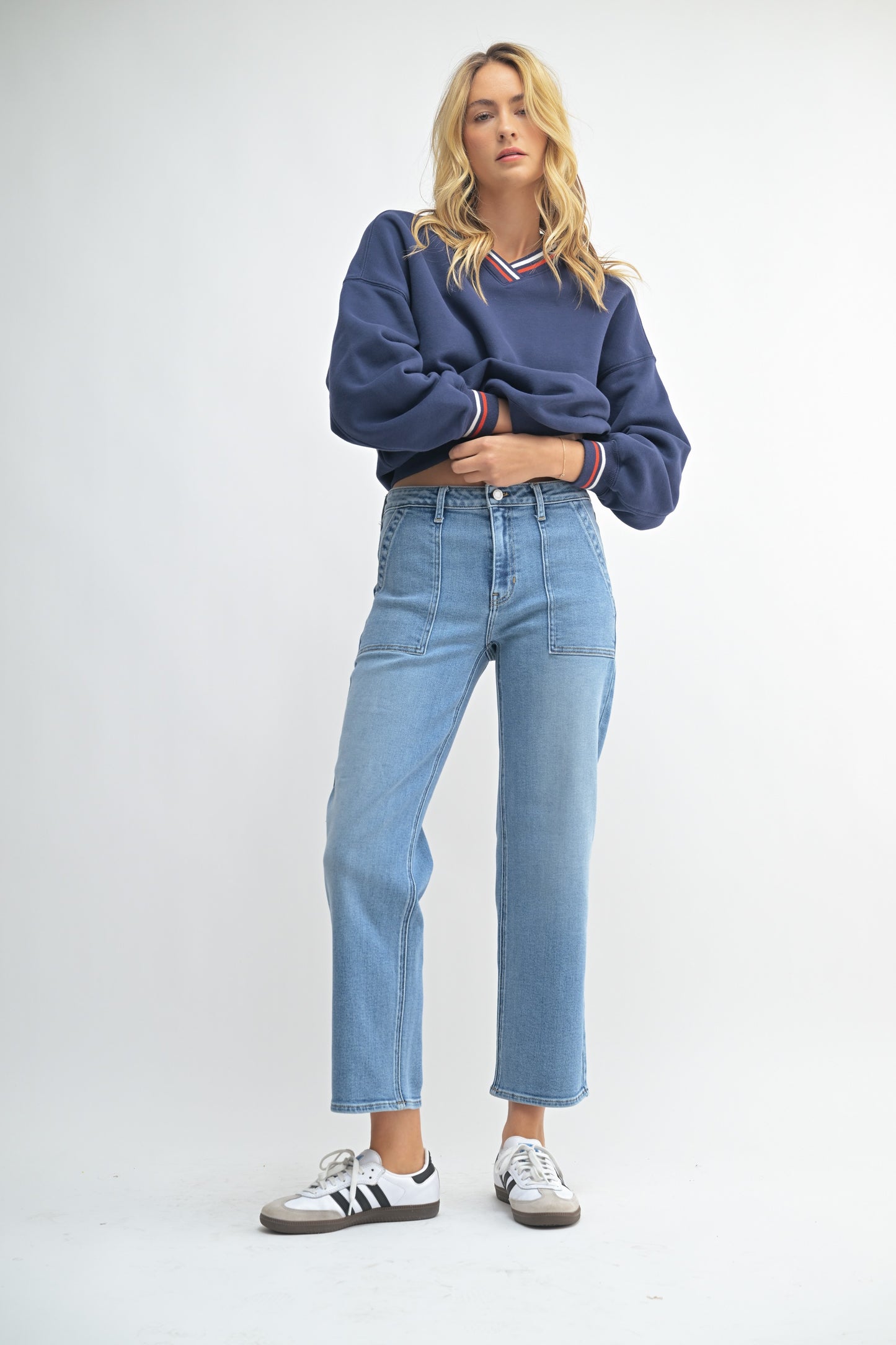 Utility Pocket Straight Leg Jeans in Light Denim