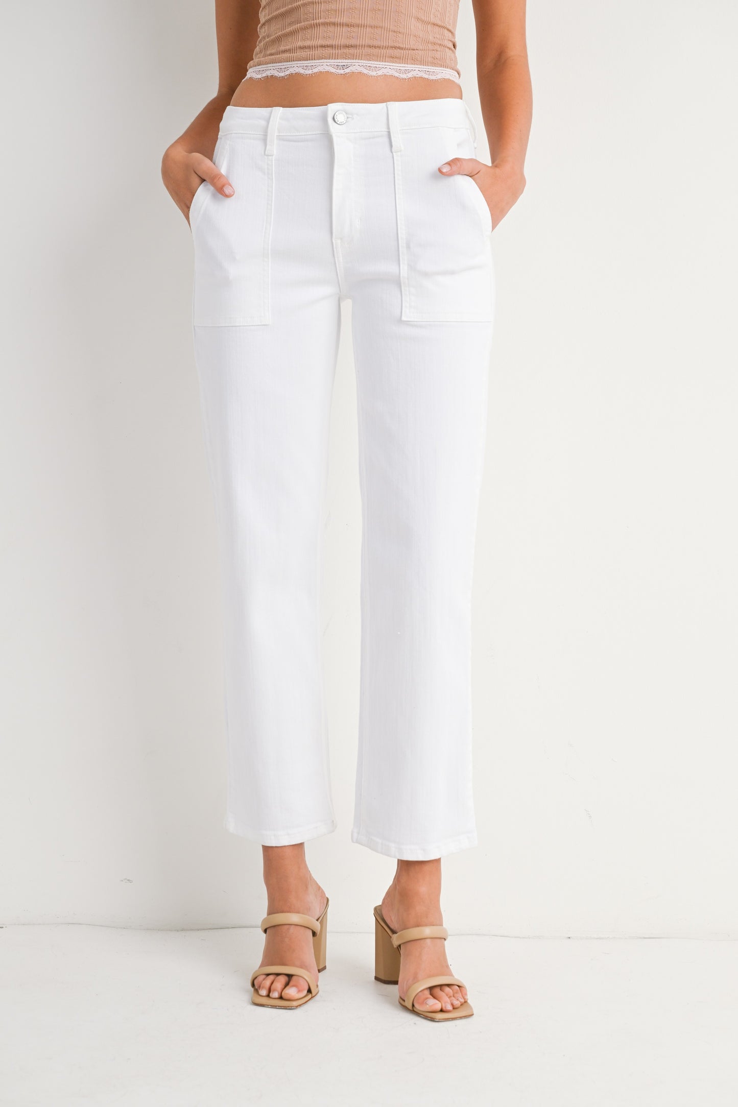 Utility Pocket Straight Leg Jeans in White