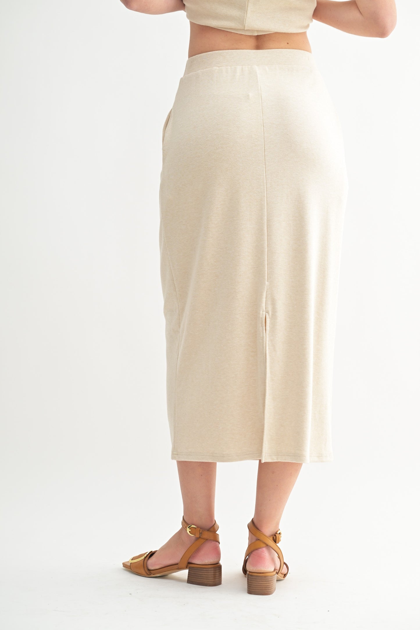 Stretch Midi Track Skirt in Oatmeal