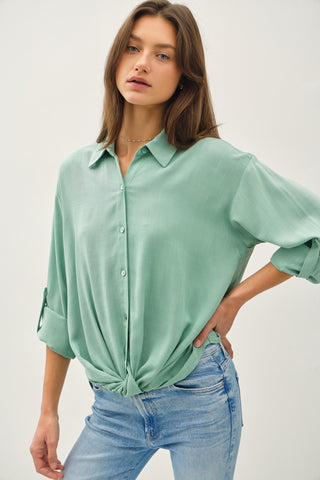 Roll Up Hem Detail Top in Spearment
