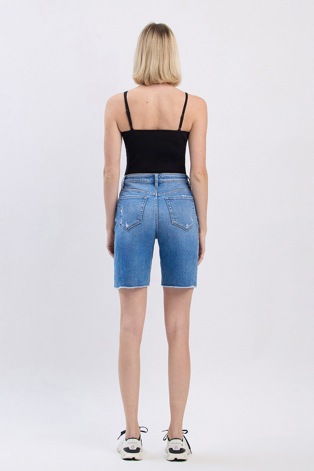 High Rise Raw Hem Bermuda Shorts