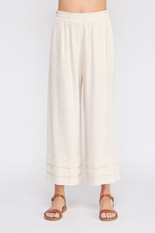 Elastic Ruffle Waist Ankle Pants