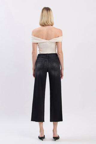 Aileah High Rise Clean Cut Raw Hem Crop Slim Wide Jeans | Vervet