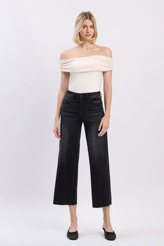 Aileah High Rise Clean Cut Raw Hem Crop Slim Wide Jeans | Vervet