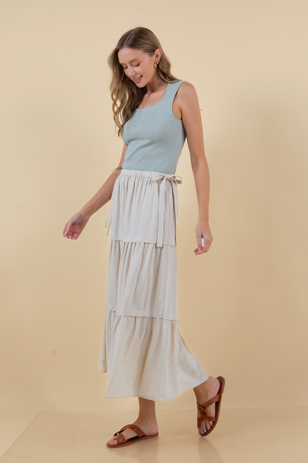 Side Bow Tiered Maxi Skirt