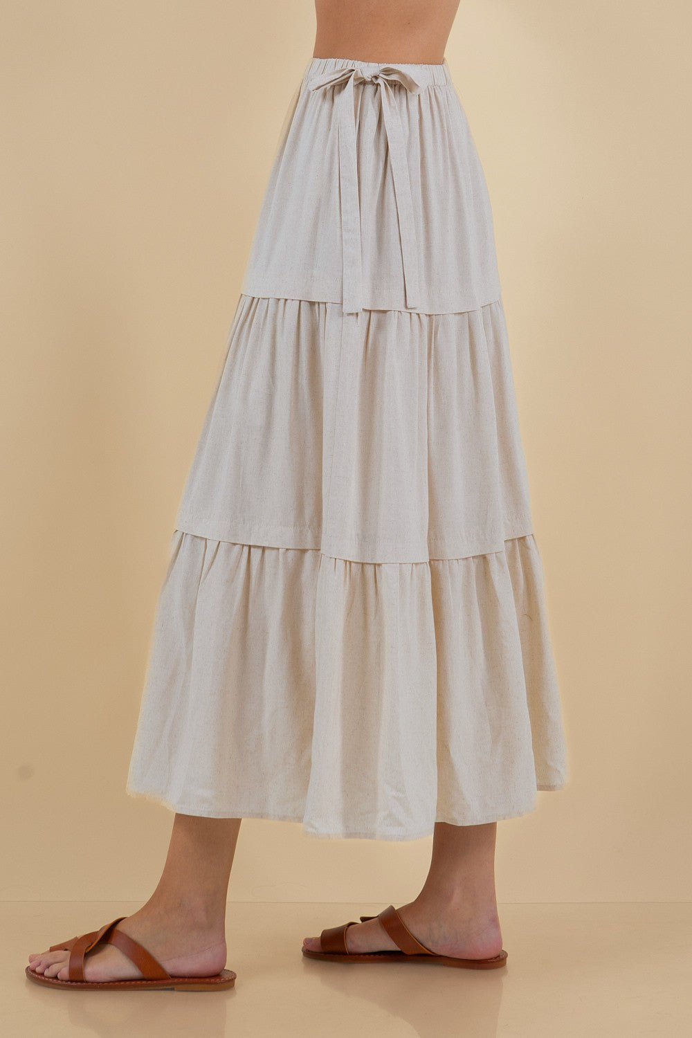 Side Bow Tiered Maxi Skirt