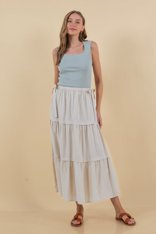 Side Bow Tiered Maxi Skirt