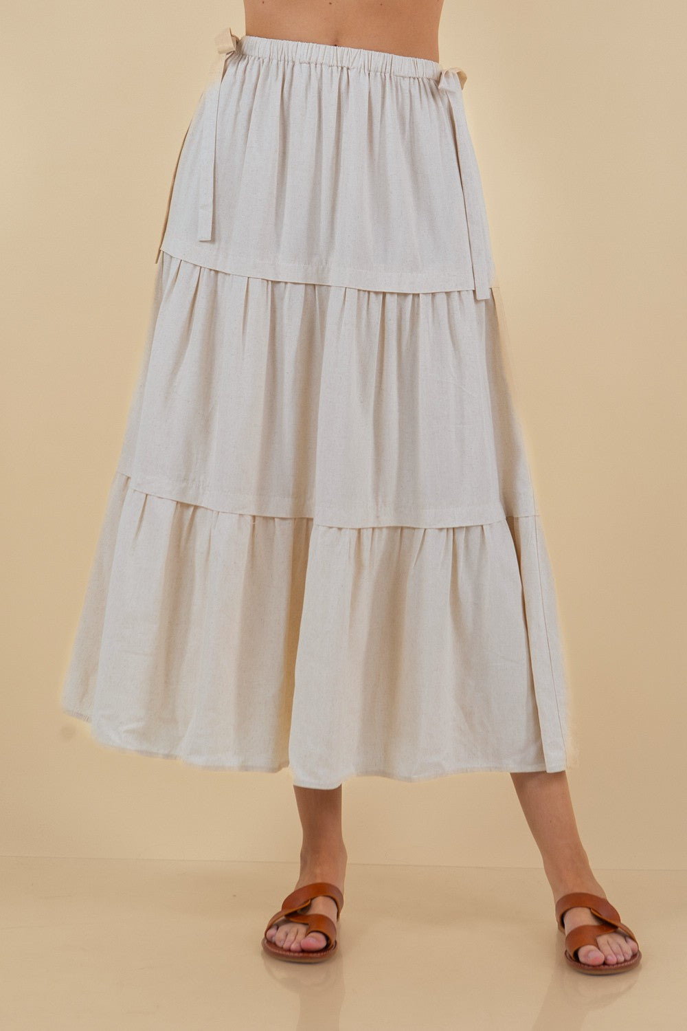 Side Bow Tiered Maxi Skirt