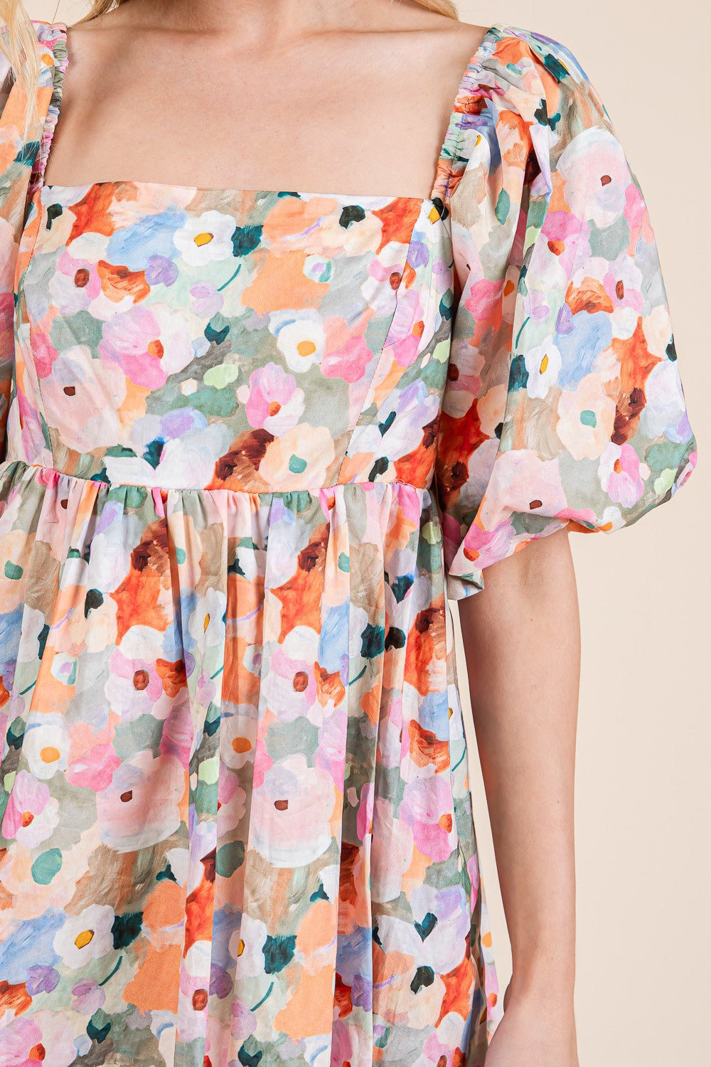 Floral Balloon Hem Mini Dress