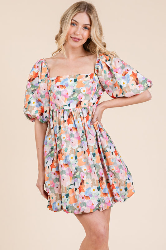 Floral Balloon Hem Mini Dress