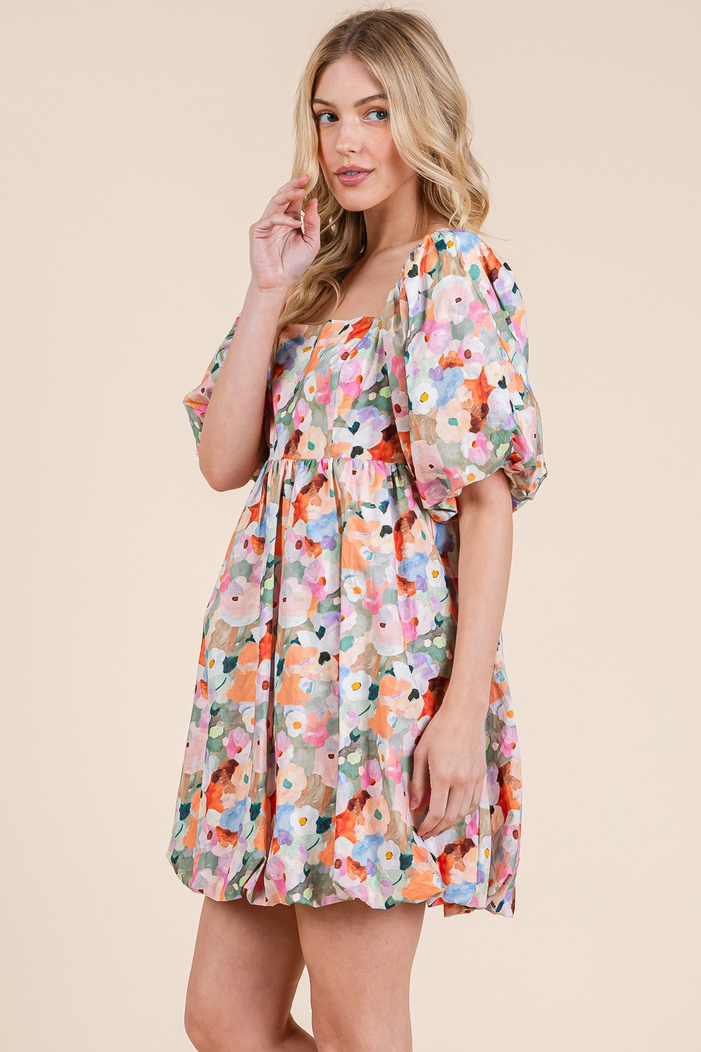 Floral Balloon Hem Mini Dress