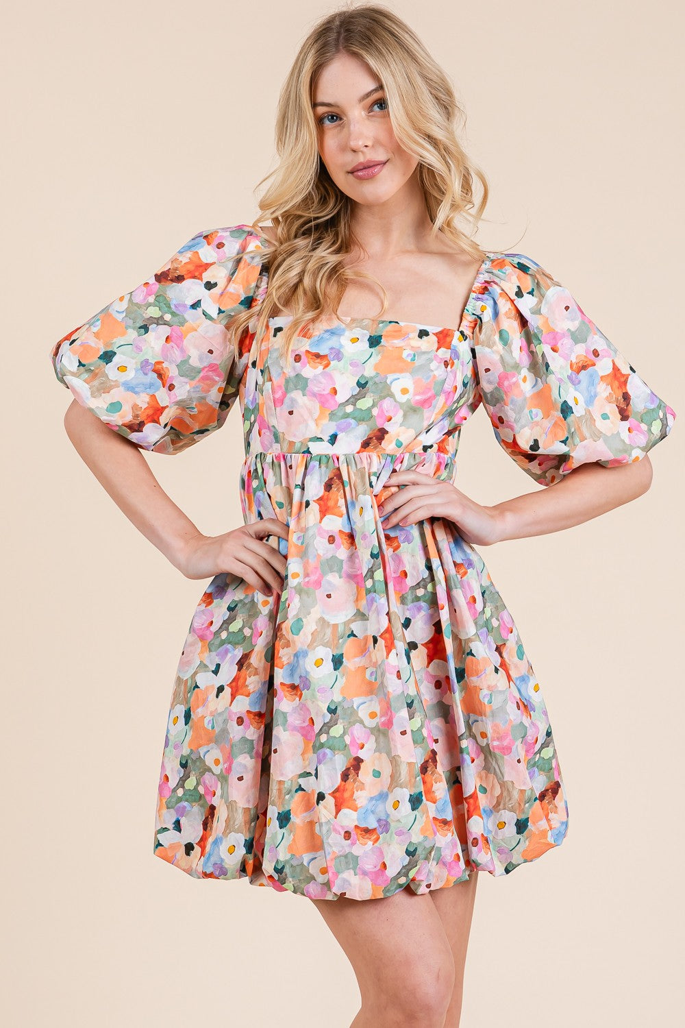 Floral Balloon Hem Mini Dress