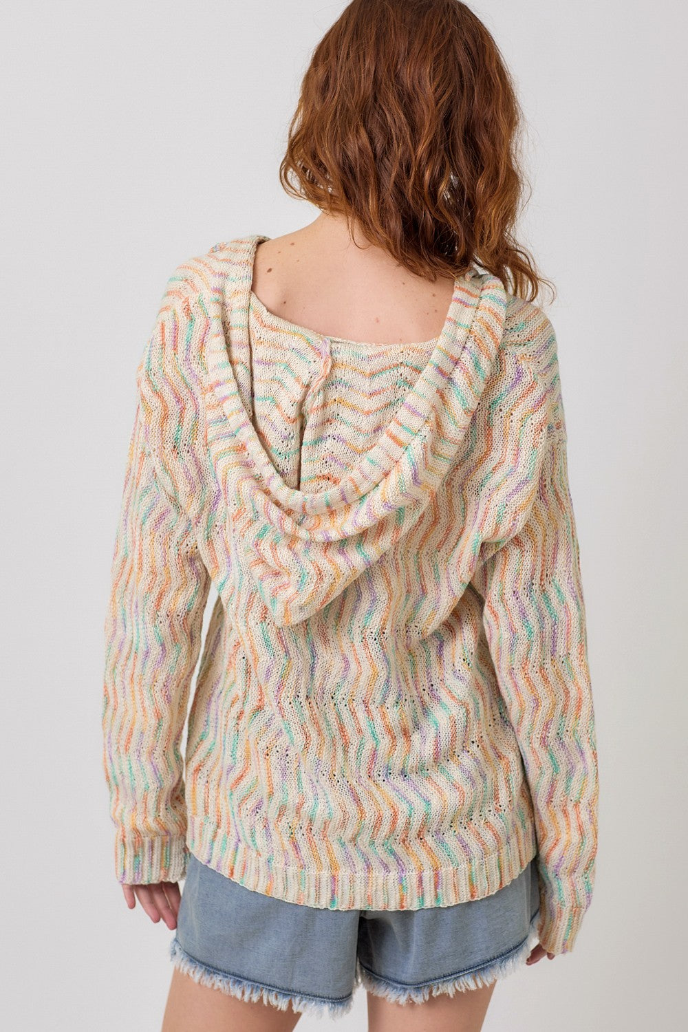 Multicolor Chevron Hoodie Sweater in Oatmeal