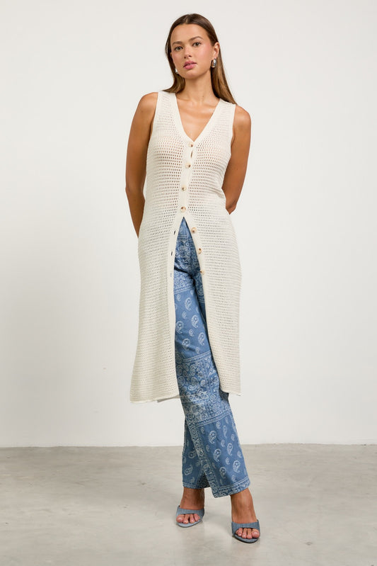 Open Knit Cardigan in Off White