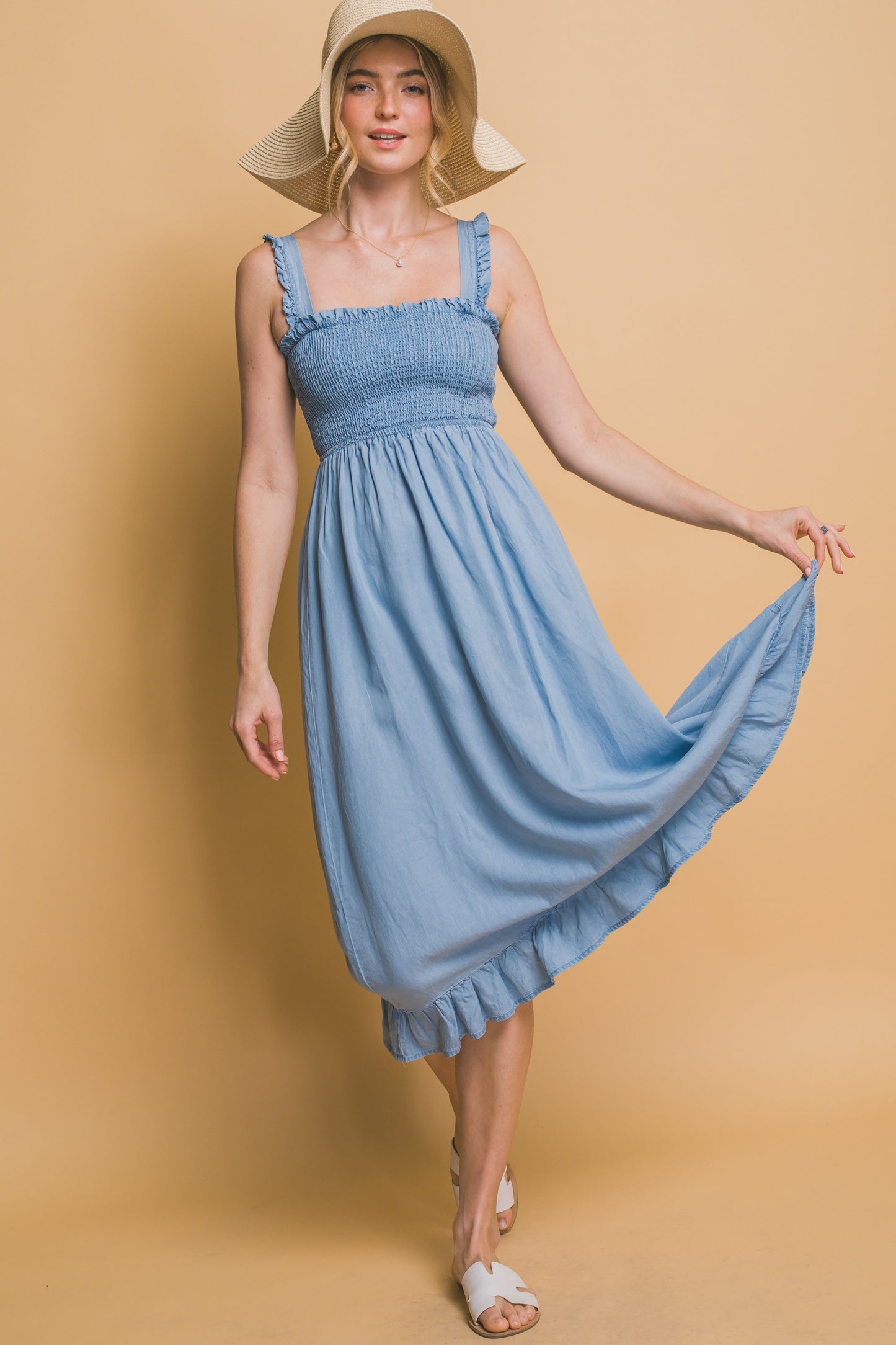 Tencel Smocked Midi Dress