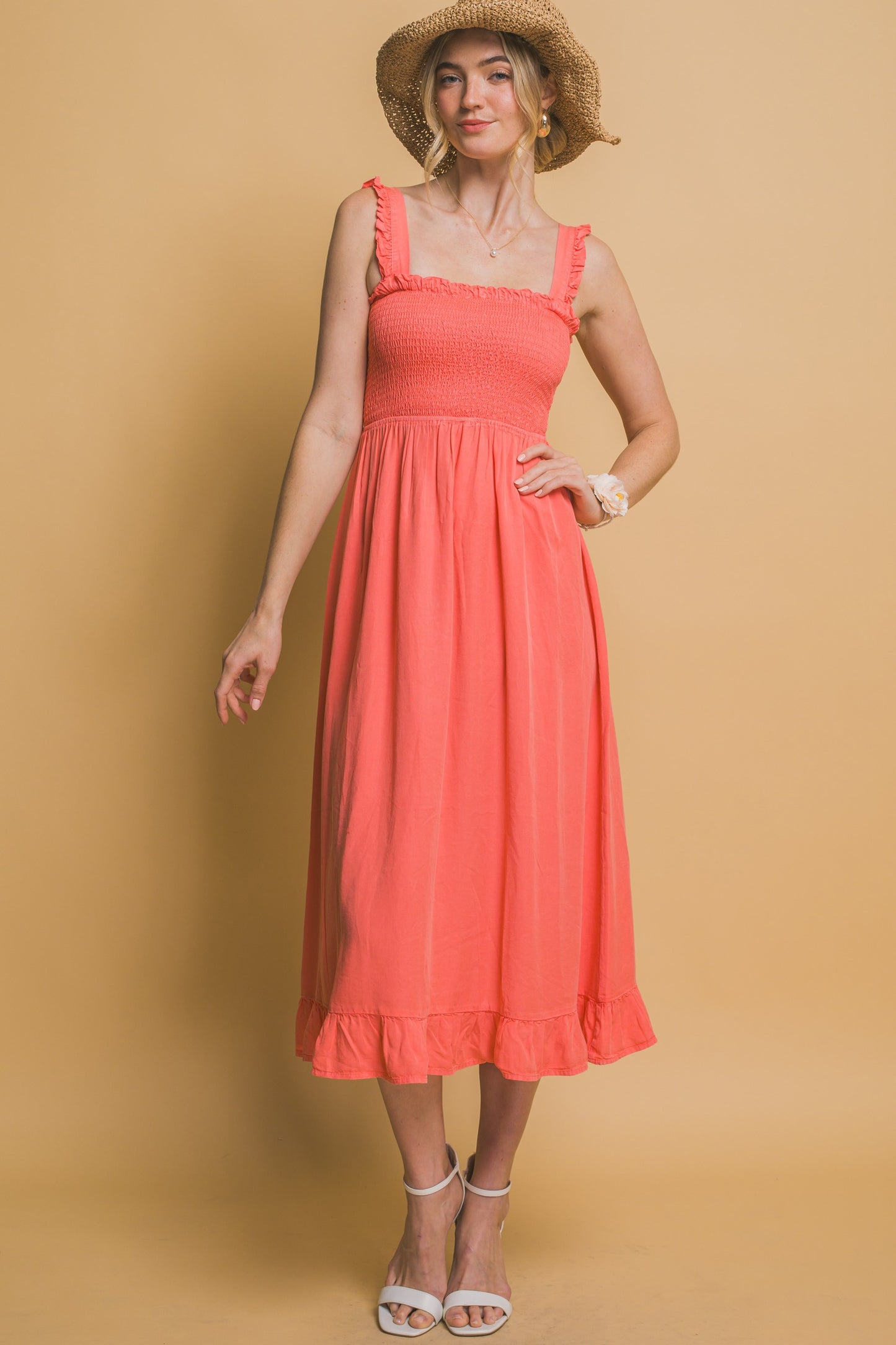 Tencel Smocked Midi Dress