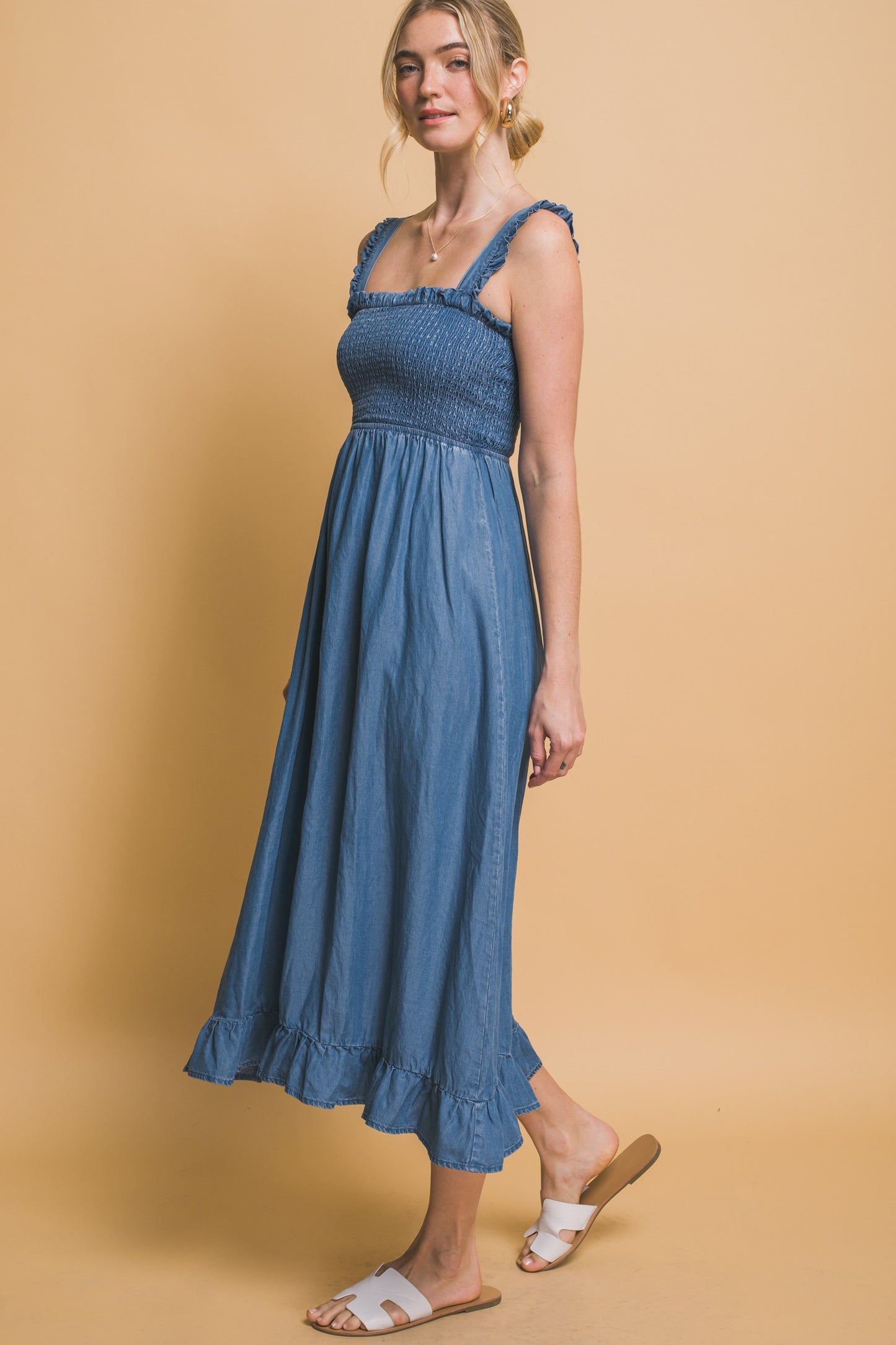 Tencel Smocked Midi Dress