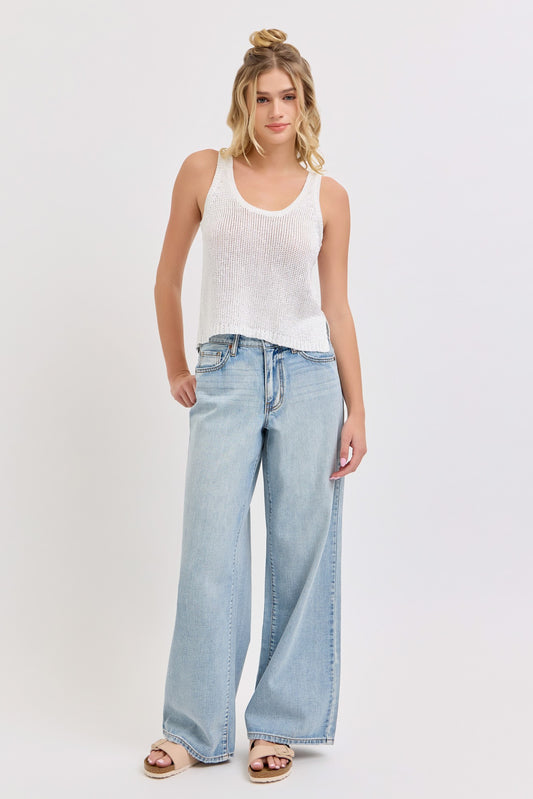 Lightweight Mid Rise Wide Leg Jeans