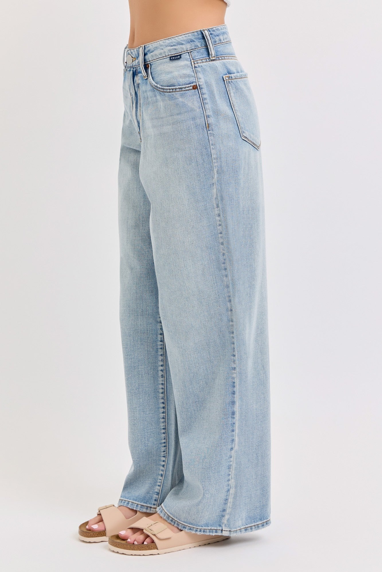 Lightweight Mid Rise Wide Leg Jeans