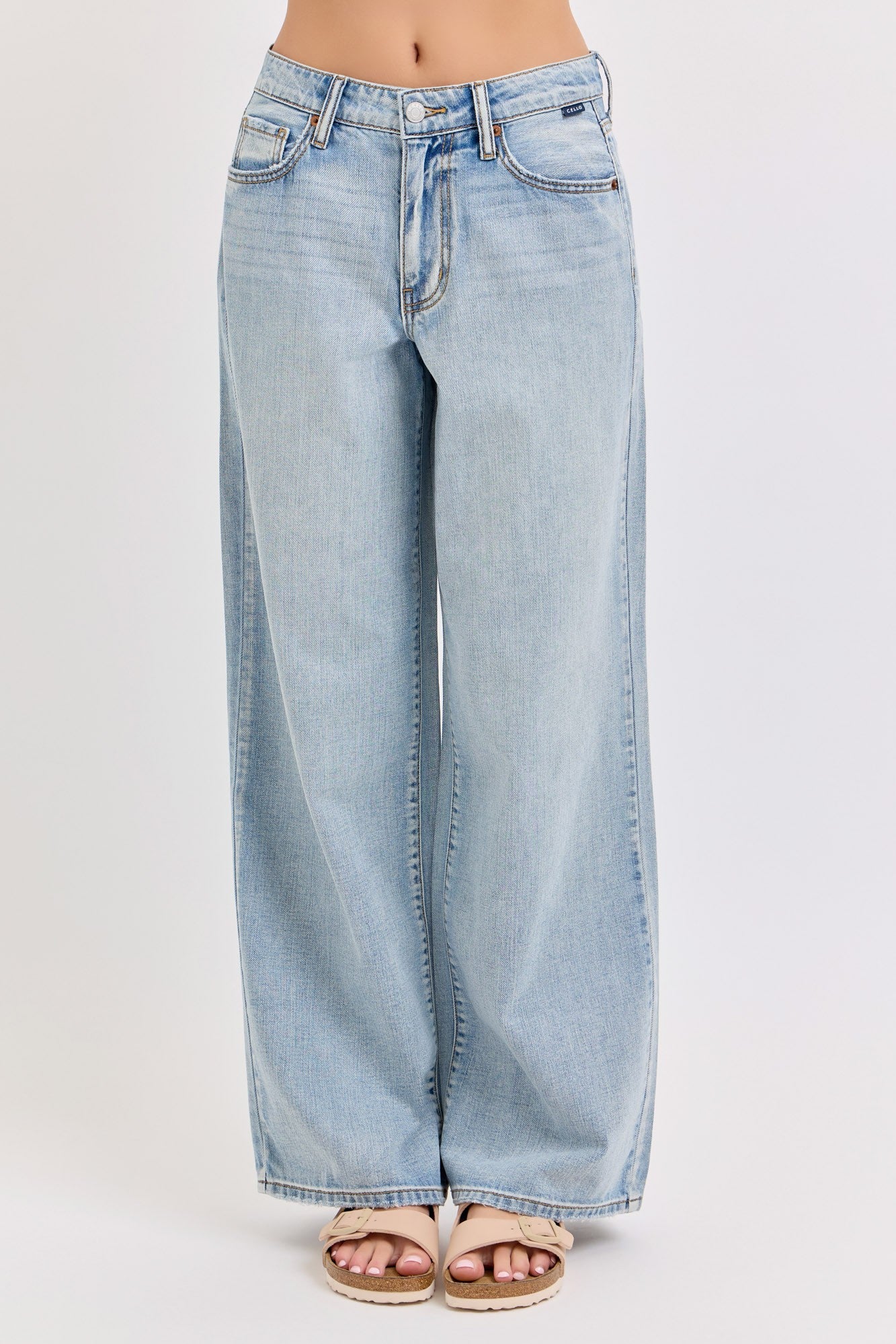 Lightweight Mid Rise Wide Leg Jeans