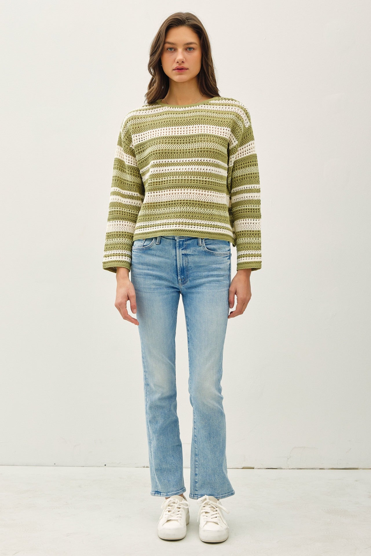 Striped Breezy Crochet Sweater in Lime