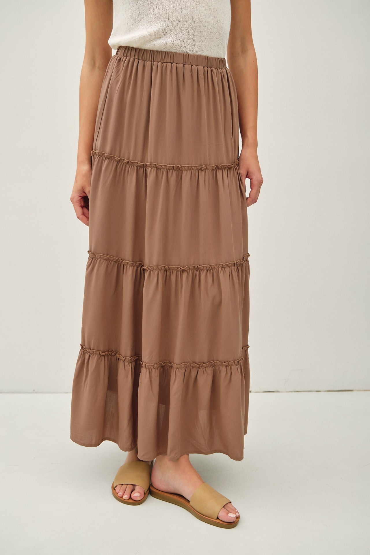 Dk. Mocha Tiered Maxi Skirt