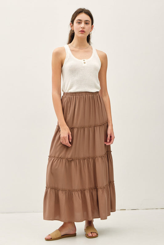 Dk. Mocha Tiered Maxi Skirt