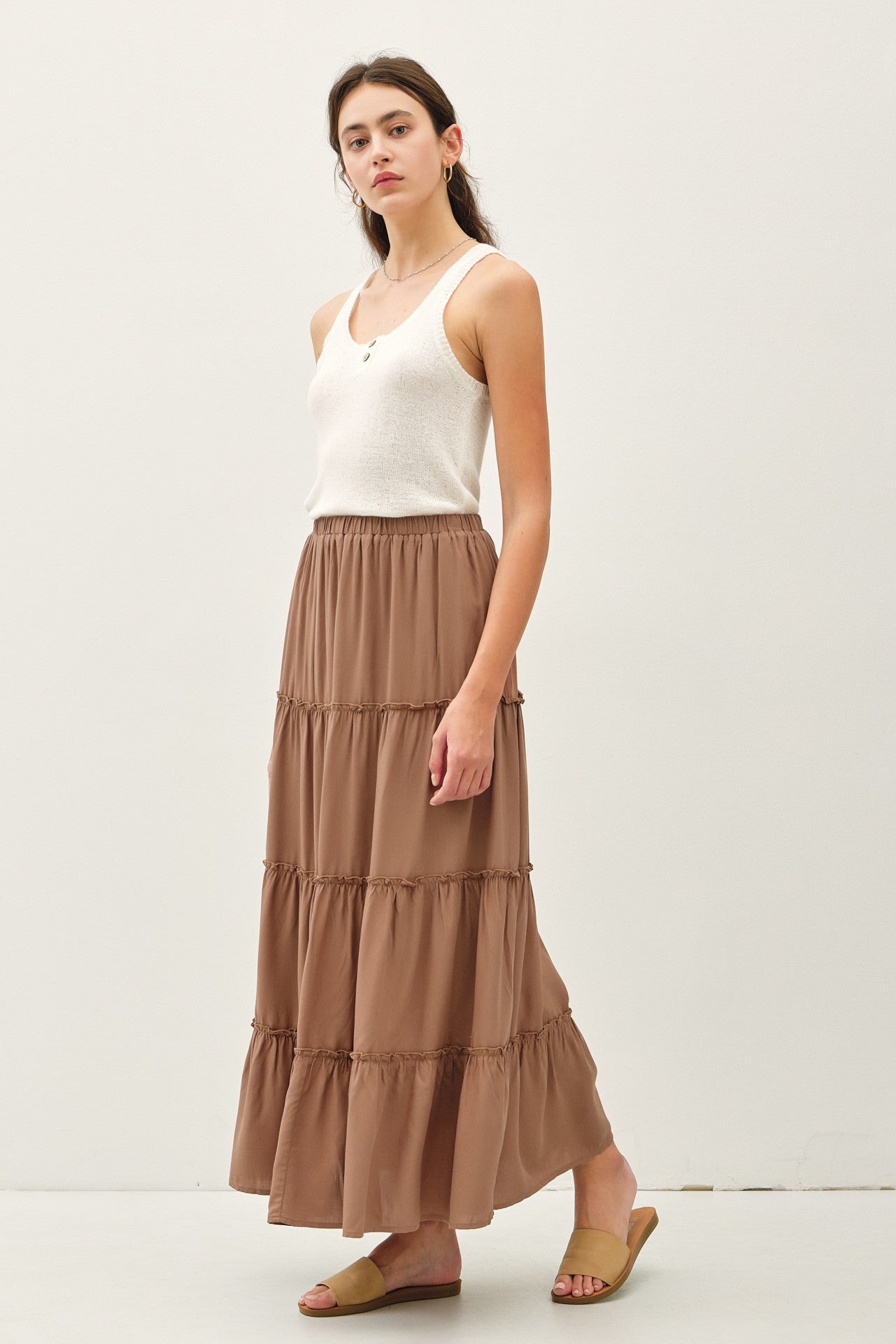 Dk. Mocha Tiered Maxi Skirt