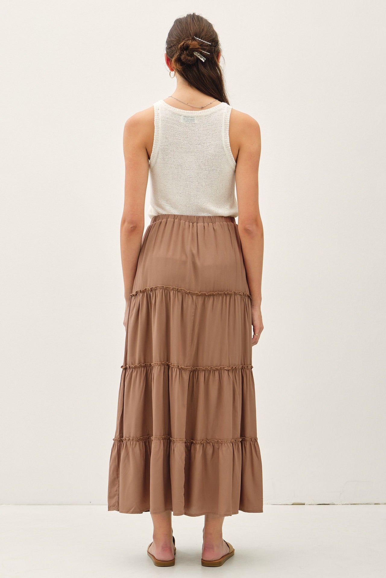 Dk. Mocha Tiered Maxi Skirt